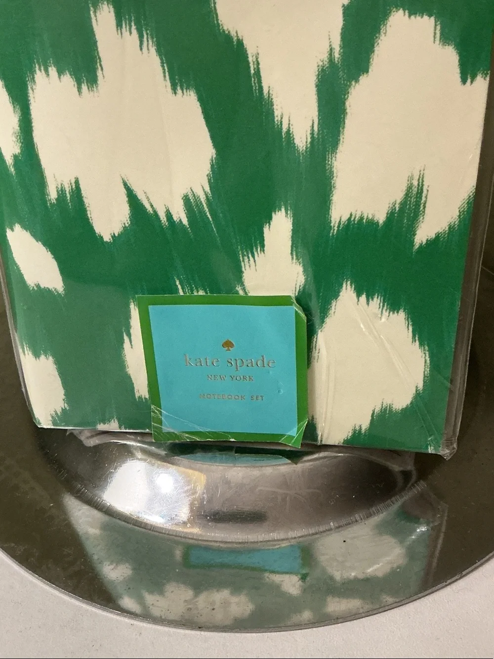 Kate Spade NY Green White Abstract Black White Stripe Notebook Set NEW